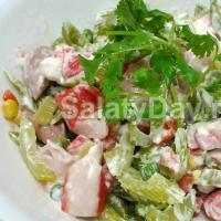 Salad with celery, peas and cucumber
